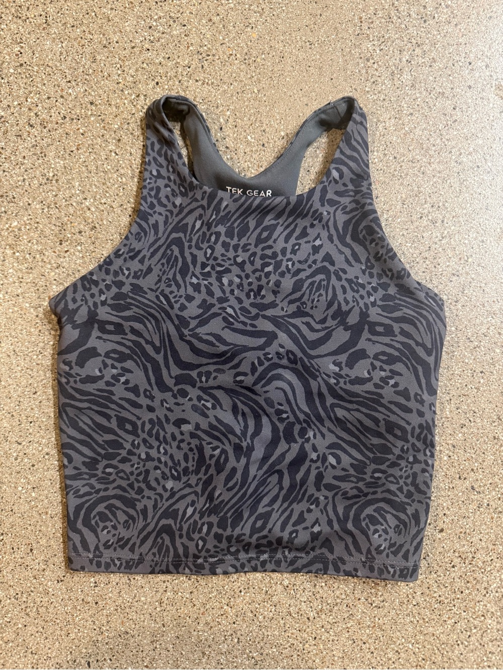 tek gear Gray and Black Animal-Print Racerback Crop Tank